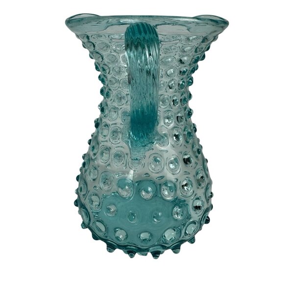 Empoli 1950s Clear Aqua Blue Hobnail Pitcher Vase 8” Italy Art Glass MCM Vintage - Picture 8 of 13